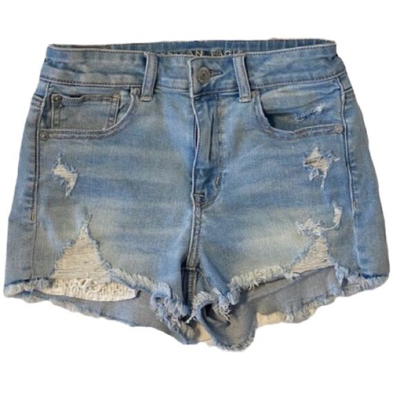 American Eagle Hi-Rise Shortie Jean Shorts Womens 2 Light Wash Summer AU0310 - Picture 1 of 7
